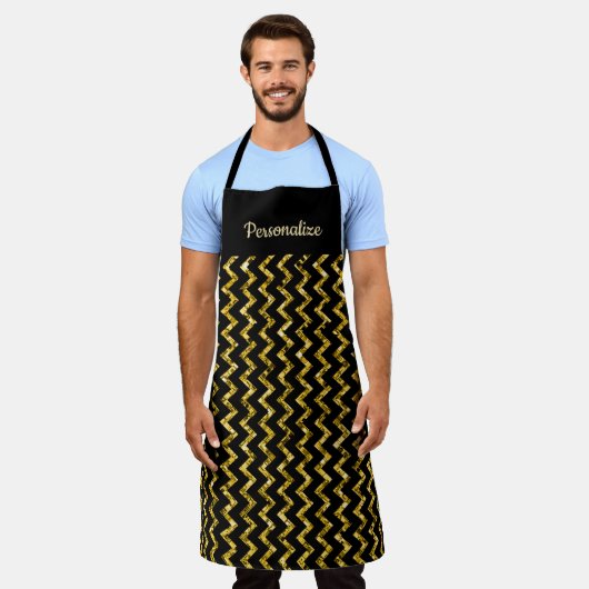 Elegant Black Gold Glitter Chevron Stripe Pattern Schort (Gedragen)