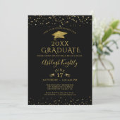 Elegant Black Gold Glitter Confetti Afstuderen Kaart (Staand voorkant)