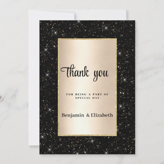 Elegant black gold glitter confetti Thank You  Kaart (Voorkant)