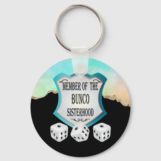 Elegant Black Gold Glitter Dice Sisterhood Bunco Sleutelhanger (Voorkant)