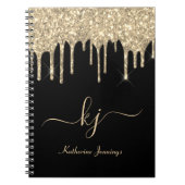 Elegant Black Gold Glitter Drift 2 Monogram Script Notitieboek (Voorkant)