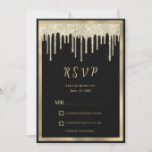 Elegant black gold glitter drips RSVP  Kaart (Voorkant)