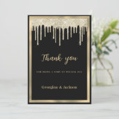 Elegant black gold glitter drips Thank You  Kaart (Staand voorkant)