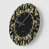 Elegant Black & Gold Glitter Floral Damasking 2 Grote Klok (Hoek)