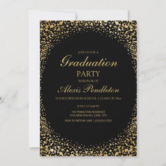 Elegant Black Gold Glitter Graduparty Kaart (Voorkant)