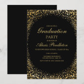 Elegant Black Gold Glitter Graduparty Kaart (Voorkant / Achterkant)