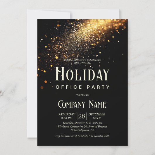 Elegant Black Gold Glitter Holiday Kantoor Party Kaart (Voorkant)