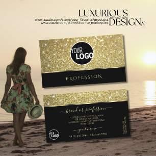 Elegant Black Gold Glitter Luminous Stars Logo Visitekaartje