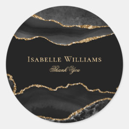 Elegant Black Gold Glitter Marble Agate past Ronde Sticker