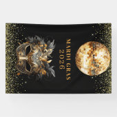 Elegant Black Gold Glitter Mardi Gras 2026 Spandoek (Horizontaal)