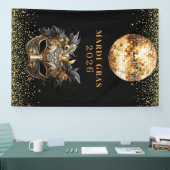 Elegant Black Gold Glitter Mardi Gras 2026 Spandoek (Beurs)