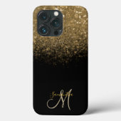 Elegant Black & Gold Glitter Monogram Case-Mate iPhone Case (Achterkant)