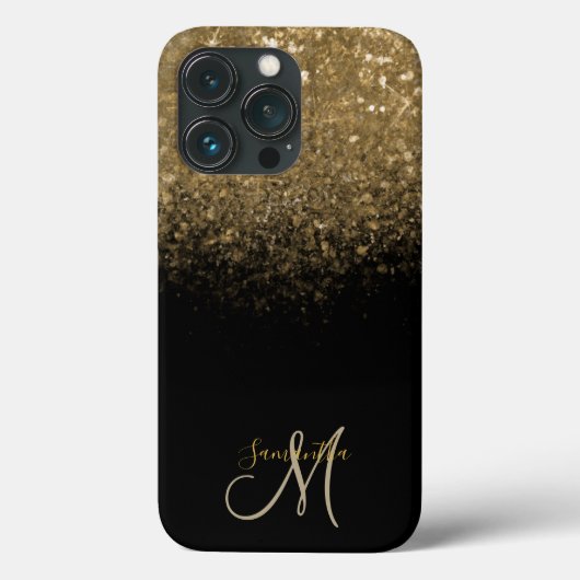 Elegant Black & Gold Glitter Monogram Case-Mate iPhone Case (Achterkant)