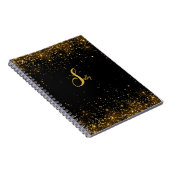 Elegant Black & Gold Glitter Monogram Script Name Notitieboek (Rechterzijde)