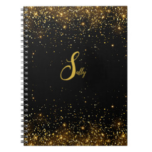 Elegant Black & Gold Glitter Monogram Script Name Notitieboek
