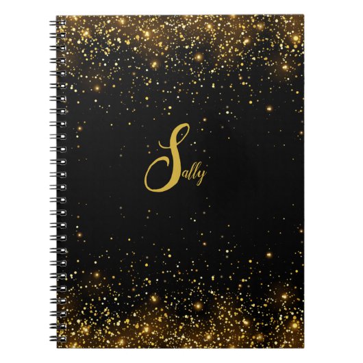 Elegant Black & Gold Glitter Monogram Script Name Notitieboek (Voorkant)