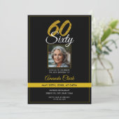 Elegant Black & Gold Glitter Photo 60th Birthday Kaart (Staand voorkant)