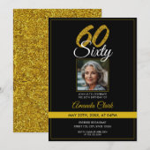 Elegant Black & Gold Glitter Photo 60th Birthday Kaart (Voorkant / Achterkant)