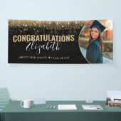 Elegant Black Gold Glitter Photo Afstuderen Spandoek (Beurs)