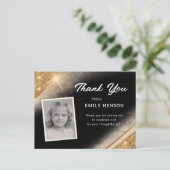 Elegant Black Gold Glitter Photo Birthday Briefkaart (Staand voorkant)