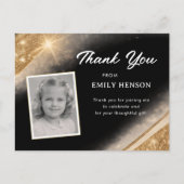 Elegant Black Gold Glitter Photo Birthday Briefkaart (Voorkant)