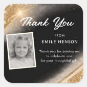 Elegant Black Gold Glitter Photo Birthday Vierkante Sticker (Voorkant)