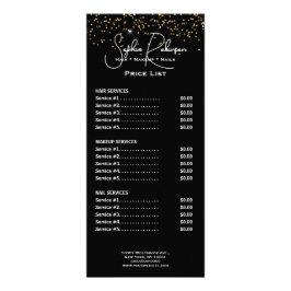 Elegant Black & Gold Glitter Price List Rack Card Reclamekaart