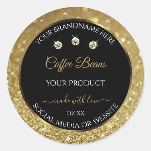 Elegant Black Gold Glitter Product Labels juwelen (Voorkant)