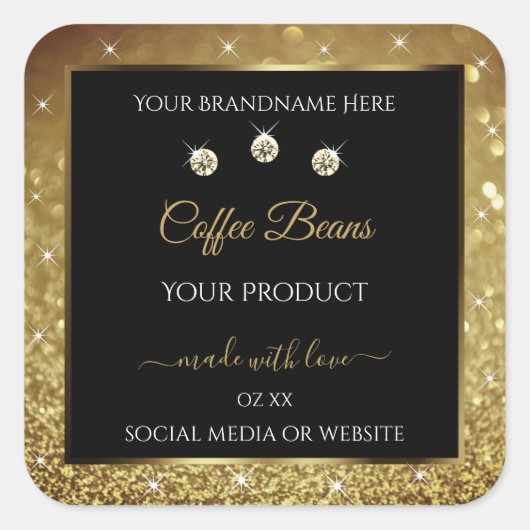 Elegant Black Gold Glitter Product Labels juwelen (Voorkant)