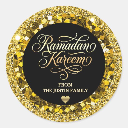 Elegant BLACK Gold Glitter Ramadan  Ronde Sticker (Voorkant)