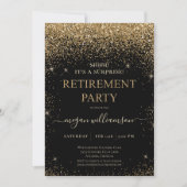 Elegant Black Gold Glitter Retirement Party Kaart (Voorkant)