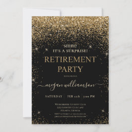 Elegant Black Gold Glitter Retirement Party Kaart