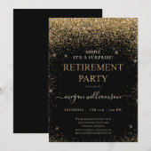 Elegant Black Gold Glitter Retirement Party Kaart (Voorkant / Achterkant)