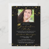 Elegant Black Gold Glitter-script Afstuderen Kaart (Voorkant)