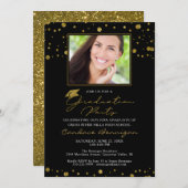 Elegant Black Gold Glitter-script Afstuderen Kaart (Voorkant / Achterkant)