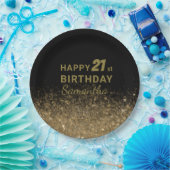 Elegant Black & Gold Glitter Sparkle Birthday Pape Papieren Bordje (Feest)