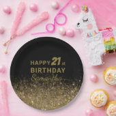 Elegant Black & Gold Glitter Sparkle Birthday Pape Papieren Bordje (Feest)