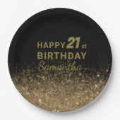 Elegant Black & Gold Glitter Sparkle Birthday Pape Papieren Bordje (Voorkant)