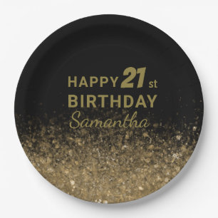 Elegant Black & Gold Glitter Sparkle Birthday Pape Papieren Bordje