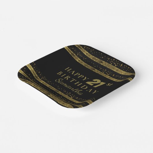 Elegant Black & Gold Glitter Sparkle Birthday Papieren Bordje (Gebogen)