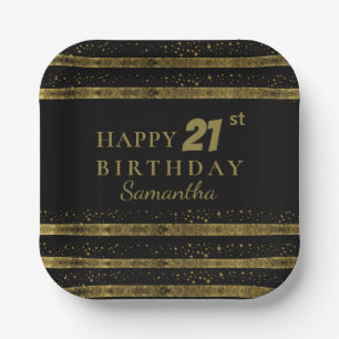Elegant Black & Gold Glitter Sparkle Birthday Papieren Bordje