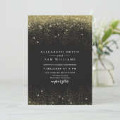 Elegant Black Gold Glitter Sparkle Modern Wedding Kaart (Staand voorkant)