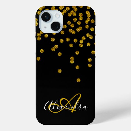 Elegant Black Gold Glitter Sparkles Monogram Case-Mate iPhone Case (Achterkant)