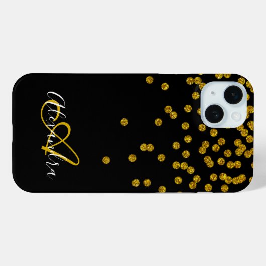 Elegant Black Gold Glitter Sparkles Monogram Case-Mate iPhone Case (Achterkant (horizontaal))