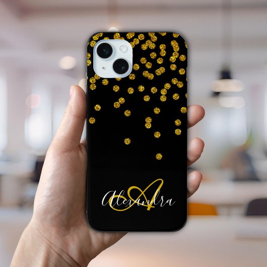 Elegant Black Gold Glitter Sparkles Monogram Case-Mate iPhone Case