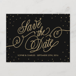 Elegant Black & Gold Glitter Stars Sla de datum op Aankondigingskaart