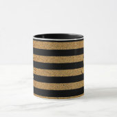 Elegant Black Gold Glitter Stripe Monogram op maat Mok (Midden)