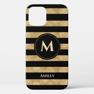 Elegant Black Gold Glitter Striped Monogram Case-Mate iPhone Case