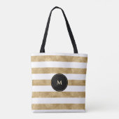 Elegant Black Gold Glitter Striped Monogram Tote Bag (Achterkant)