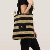 Elegant Black Gold Glitter Striped Monogram Tote Bag (Dichtbij)